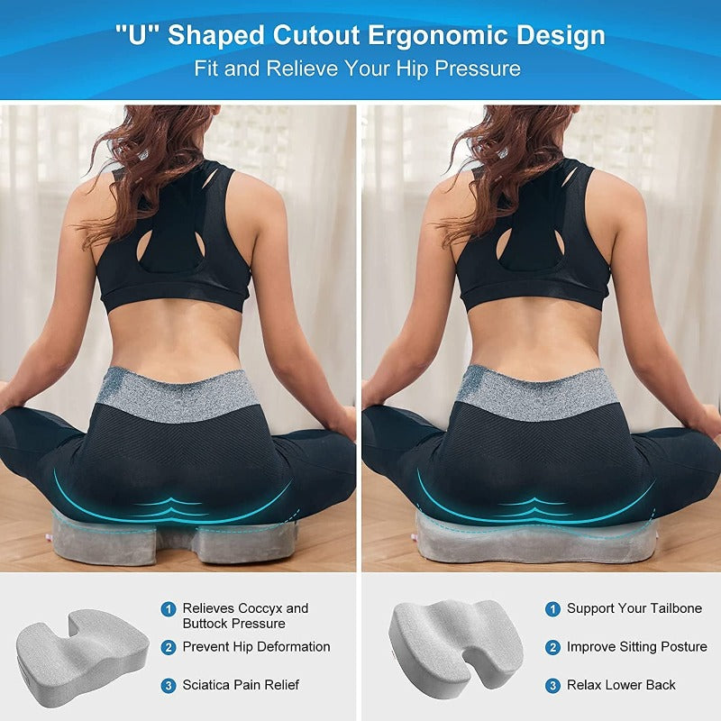 Coccyx-Tail Bone Memory Foam Seat Cushion, Non-Slip Desk Chair Car Seat Cushion for Back Pain, Sciatica Relief