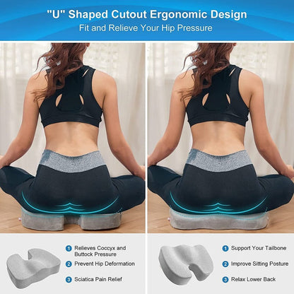 Coccyx-Tail Bone Memory Foam Seat Cushion, Non-Slip Desk Chair Car Seat Cushion for Back Pain, Sciatica Relief