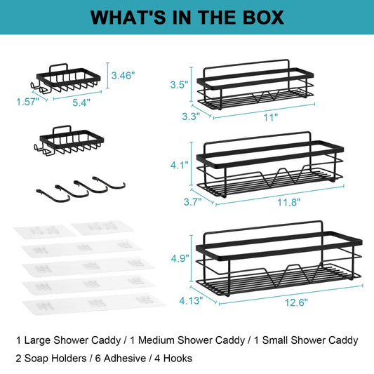 5 Pack Shower Caddy Shelf Organizer, No Drilling Adhesive Wall Mounted Bathroom Organizer Basket