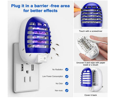 4 Pcs Bug Zapper Plug-In Electric Fly Pests Trap Indoor, Mosquito LED Light for Patio, Bedroom, Kitchen, Office Electronic Insect Killer