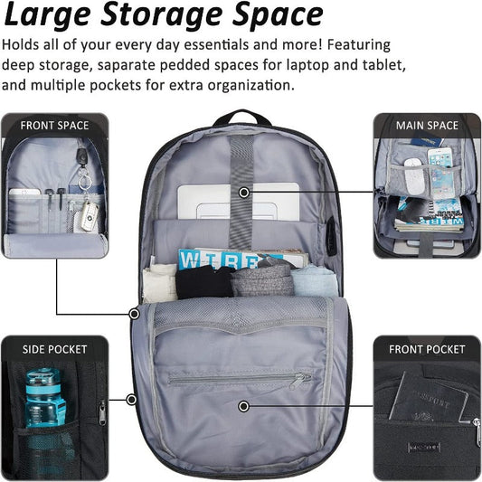 Laptop Backpack Business Computer Case with USB Charging Port - Fits Laptop up to 16 inches