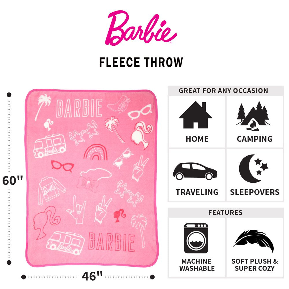 Barbie Kids Fleece Throw, 46"X60", Pink