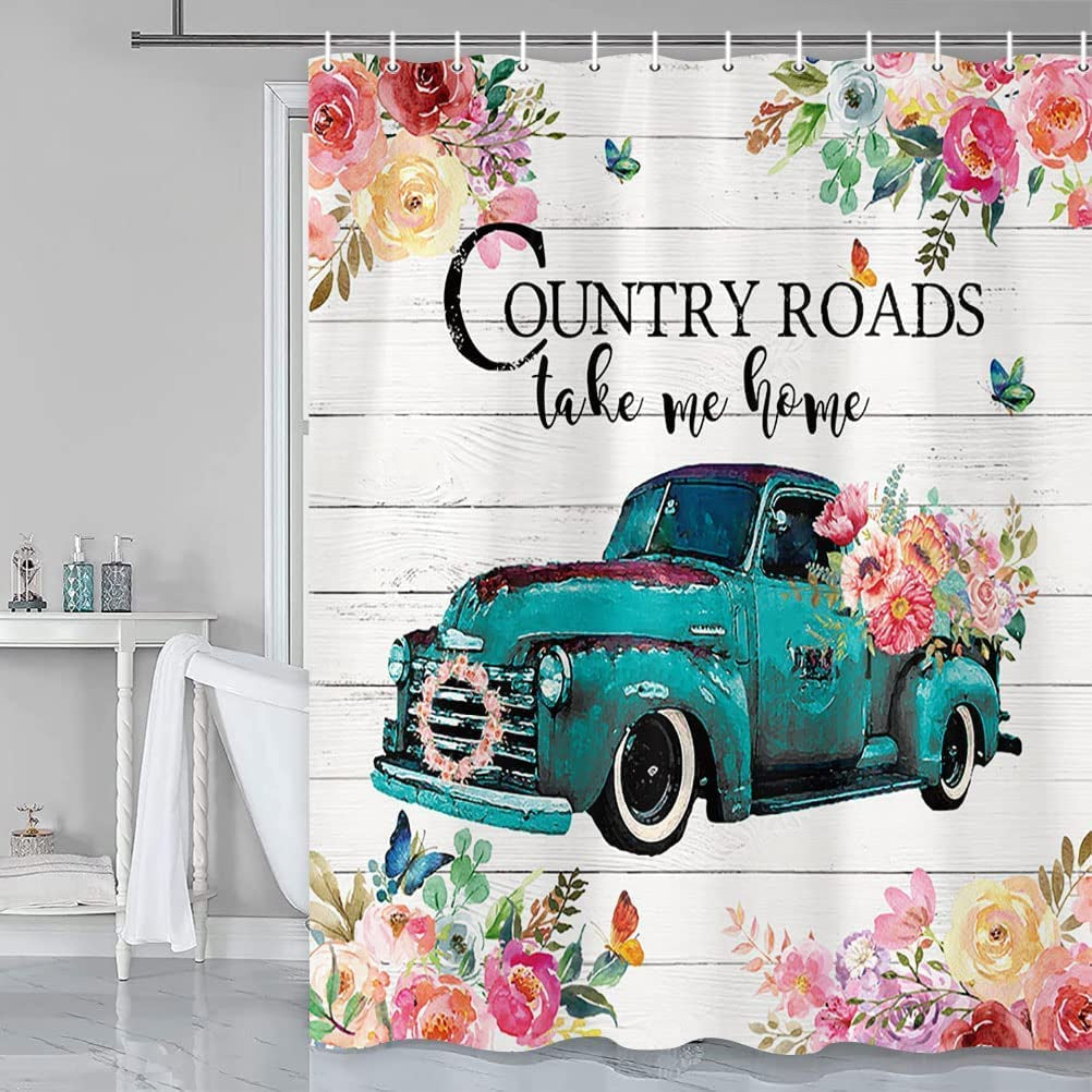 Vintage Turquoise Farm Truck Bathroom Accessory Set