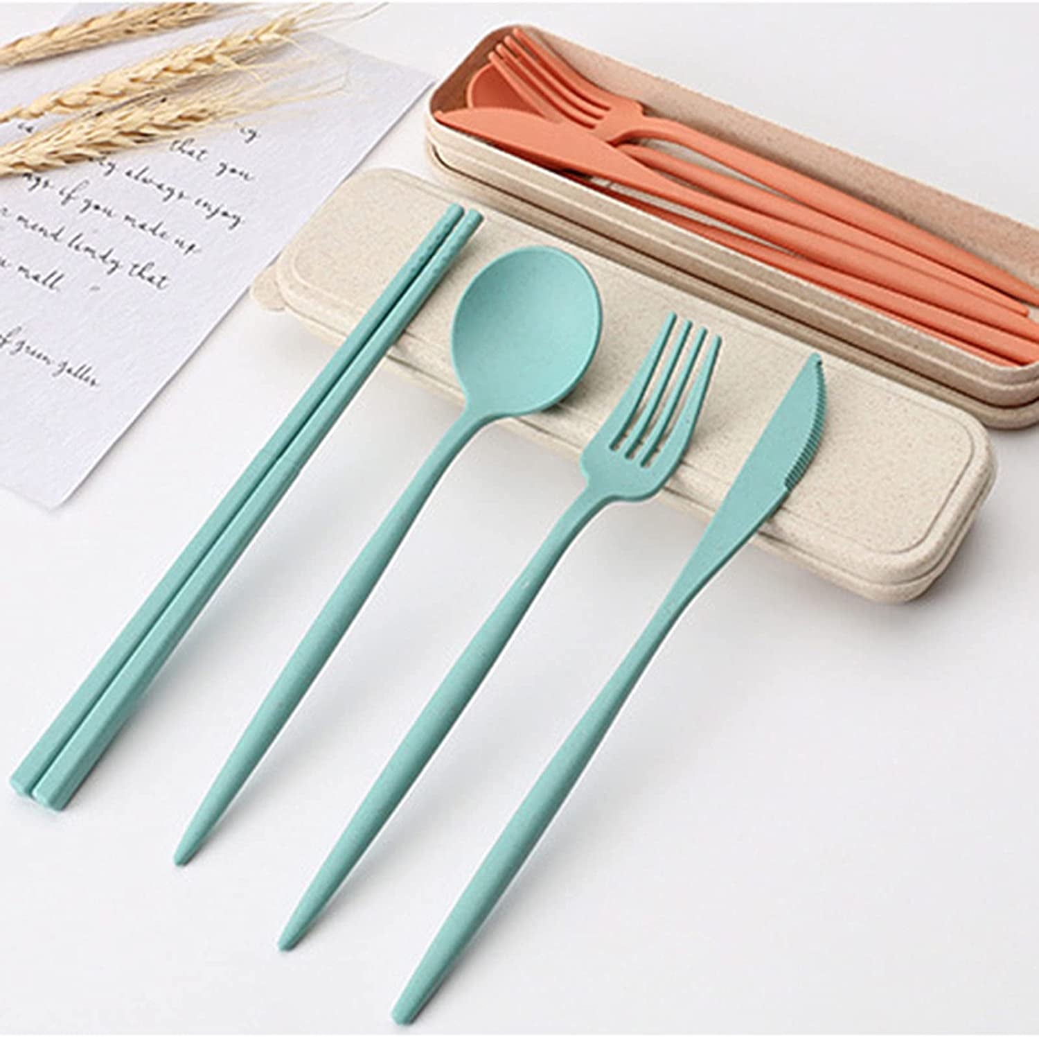 4 Sets Plastic Spoons and Forks Set Plastic Silverware, Portable Reusable Utensils Set with Case for Lunch Box, Picnic, Travel, Camping
