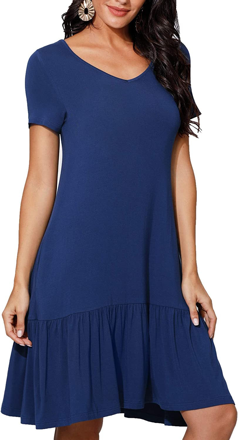 Summer Casual T-Shirt Dresses for Women Loose Fit Comfy Short Sleeves Women Dresses with Pockets Fall Dress