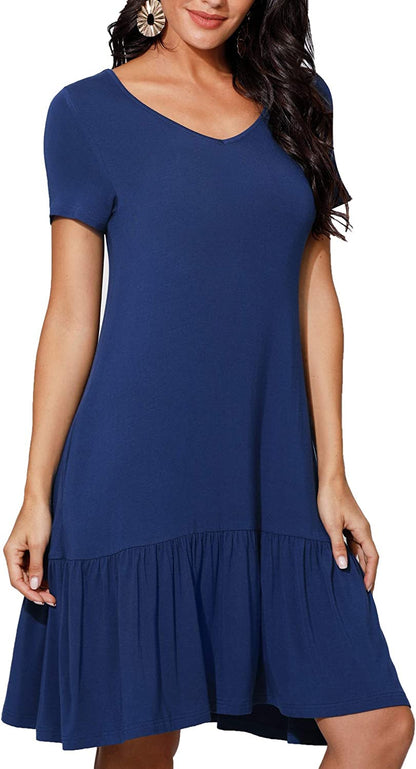 Summer Casual T-Shirt Dresses for Women Loose Fit Comfy Short Sleeves Women Dresses with Pockets Fall Dress