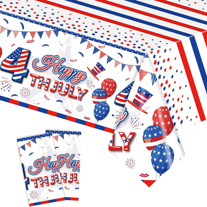  Patriotic Tablecloth, 2 Pack American Flag Tablecloths Disposable 4th of July Tablecloth, Independence Day Table Cover Fourth of July Table Cloth Patriotic Decorations Party Supplies, 54" x 108"