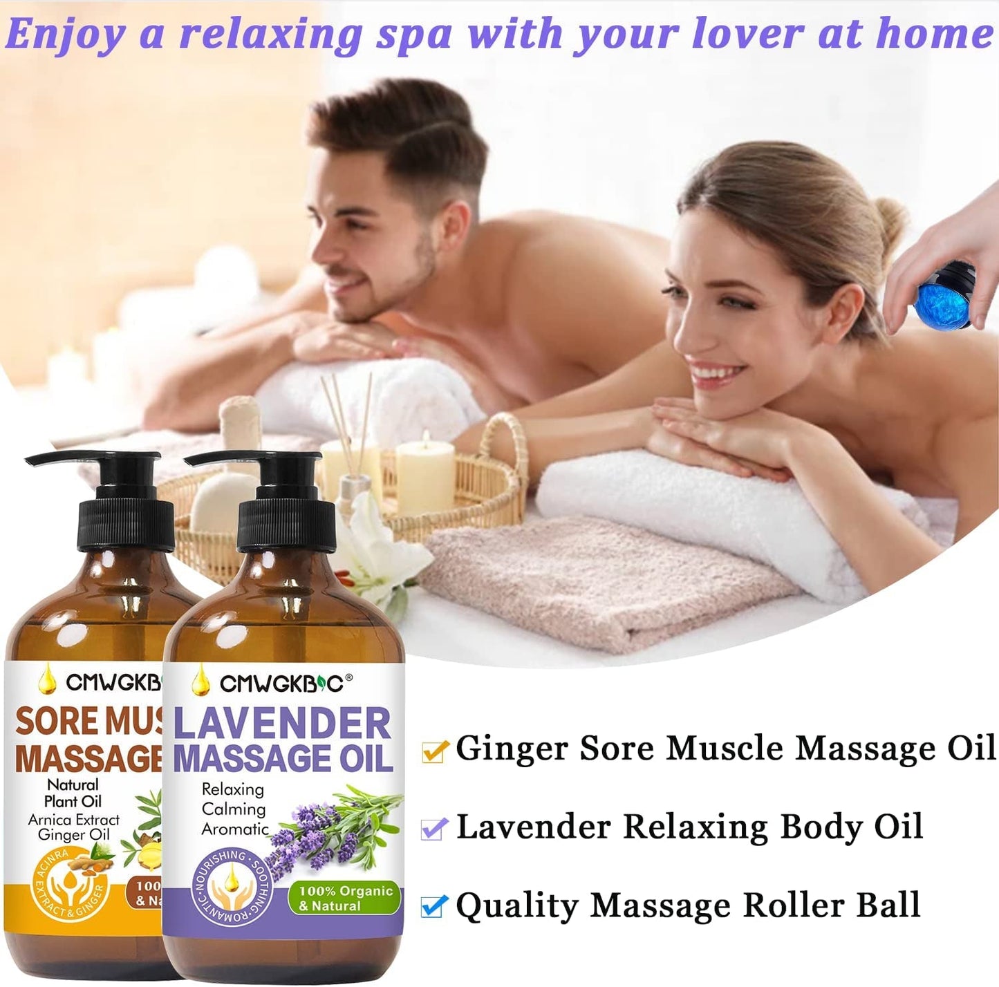 Father Day Gifts, Massage Oil for Massage Therapy,Ginger Oil Lymphatic Drainage-Arnica Sore Muscle Oil Massage &Lavender Oil Relaxing Massage Oils,Massage Kit With Massage Roller Ball Mens Gifts Women