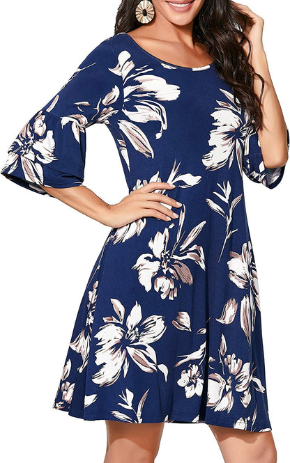 Summer Casual T-Shirt Dresses for Women Loose Fit Comfy Short Sleeves Women Dresses with Pockets Fall Dress
