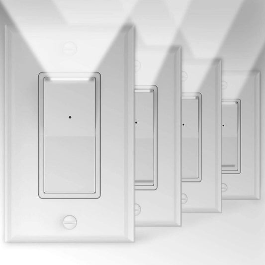 4 Pack Illuminated Light Switches, Automatic On/Off Sensor, Single Pole, 15Amp 120/277Volt, White