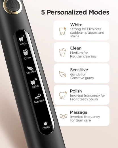 Ultrasonic Electric Toothbrush - Rechargeable Whitening Sonic Toothbrush with 8 Brush Heads 