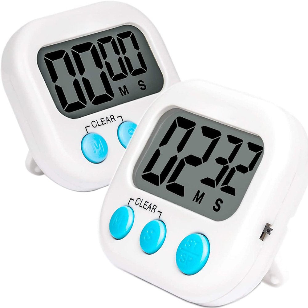2 Pack Digital Kitchen Timer Big Digits, Loud Alarm, Magnetic Backing, Stand, for Cooking Baking(White)