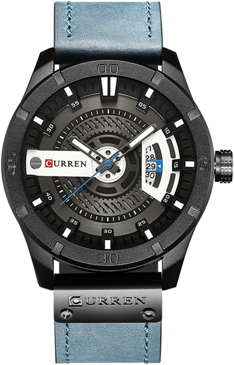 Men's Quartz-Analog Watch - Military Sport Wristwatch with Leather Band