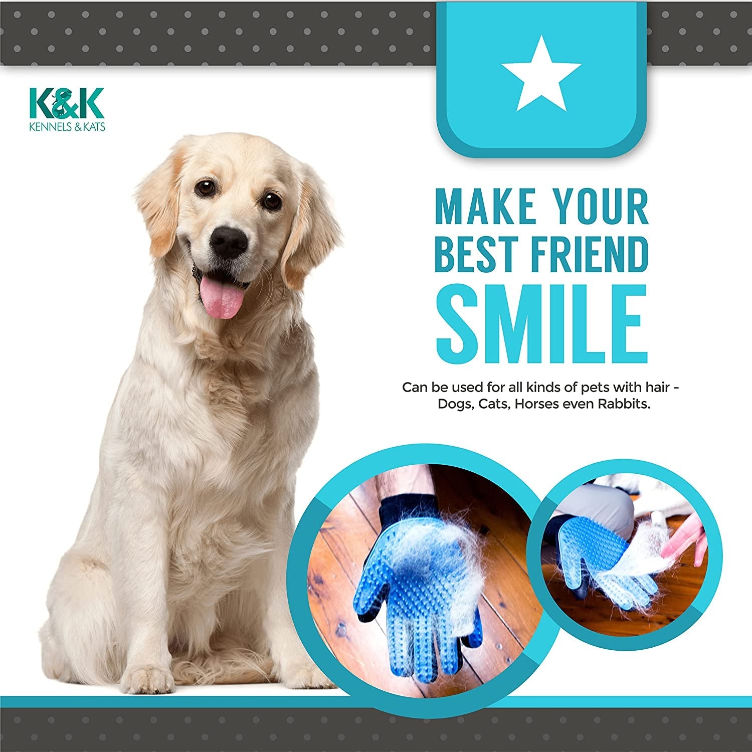 Grooming Glove - Deshedding Glove for Easy, Mess-Free Grooming for Dogs, Cats, Rabbits & Horses with Long/Short/Curly Hair