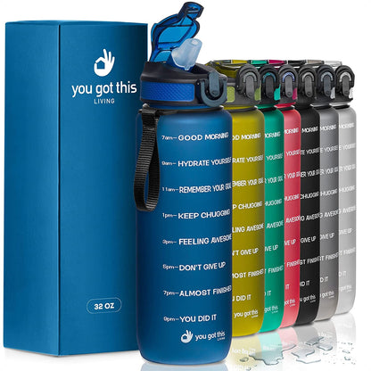  Motivational Water Bottle with Time Marker, 32 oz Water Bottle, Sports Water Bottle with Spout, Achieve All-Day Hydration SpillProof, BPA FREE