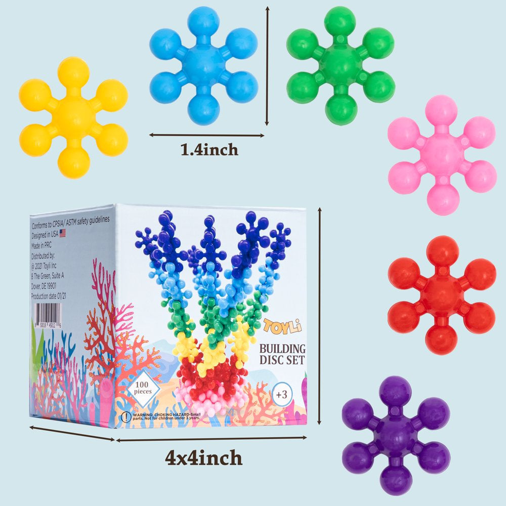100 Piece Building Discs Set - Multi-colored Interlocking Connecting Blocks