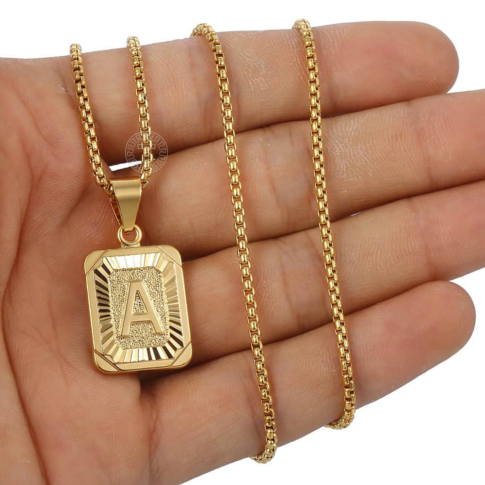 Gold Filled A-Z Initial Necklace - Pendant & Box Chain - 22"
