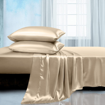 Soft Silky Satin Sheets Set, Luxury Bedding Sheet Set(1 Satin Fitted Sheet, 1 Satin Flat Sheet, 2 Satin Pillow Cases(Twin/1Pillow Case)