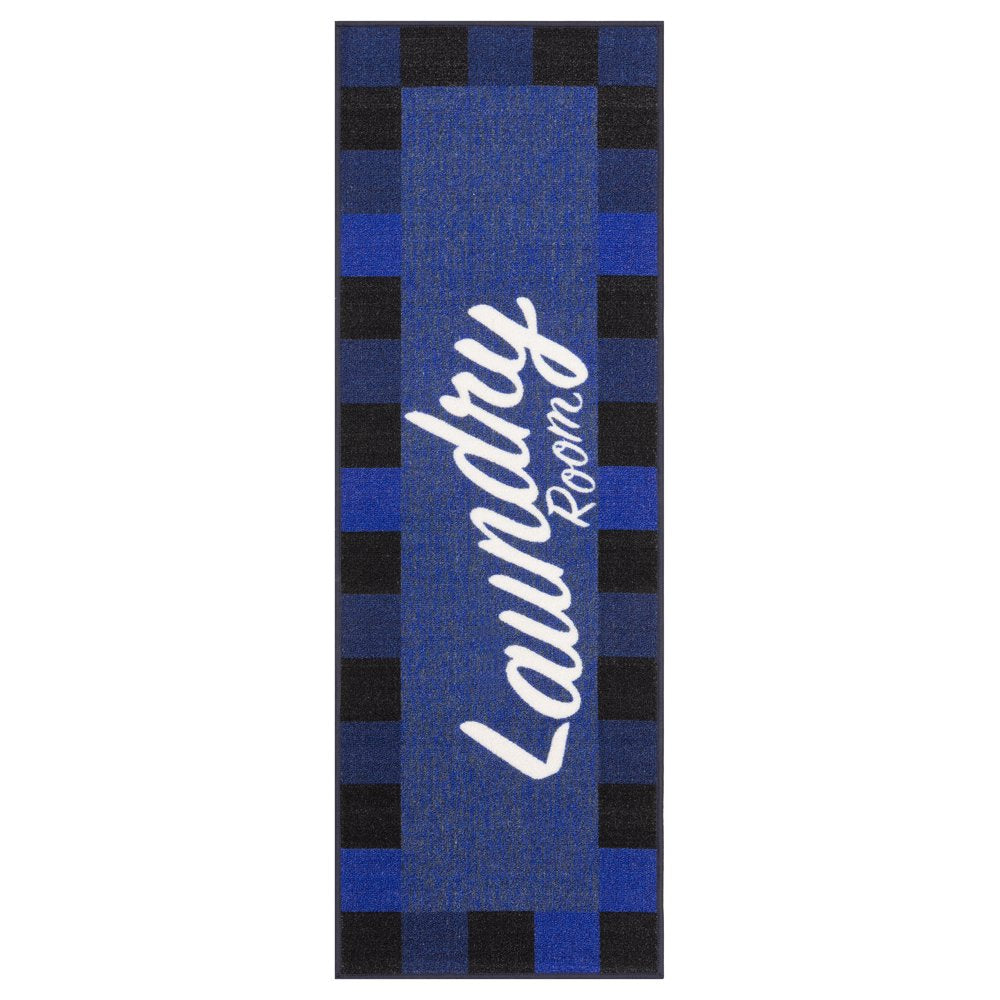 Washtown Non-Slip Rubberback Checkered Border 2X5 Laundry Room Runner Rug, 20" X 59" Oval, Multicolor