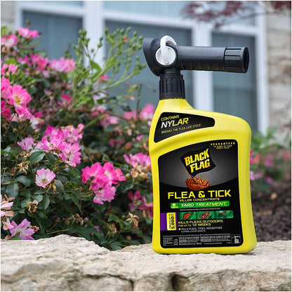 Black Flag Flea and Tick Killer Concentrate Yard Treatment, 32 Ounces, Ready To Spray, Quickflip Hose End Sprayer