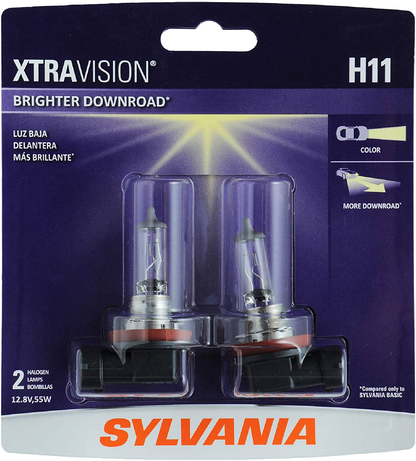 SYLVANIA - H11 XtraVision - High Performance Halogen Headlight Bulb, High Beam, Low Beam and Fog Replacement Bulb (Contains 2 Bulbs) (H11XV.BP2)