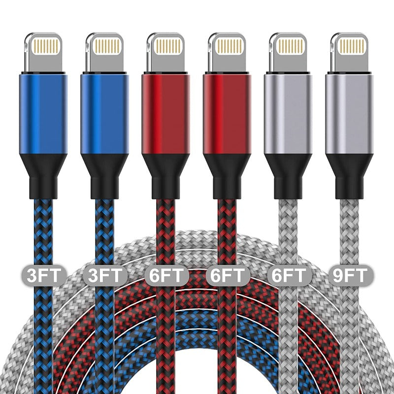 6 Pack Apple Mfi Certified iPhone & iPad Charger Long Lightning Cable Fast Charging High Speed Data Sync USB Cable