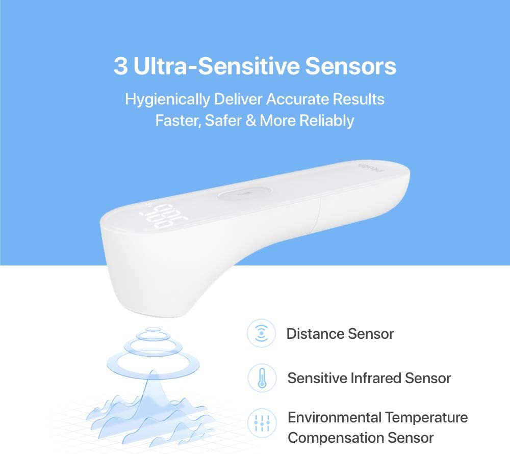 iHealth No-Touch Forehead Thermometer, Digital Infrared Thermometer for Adults and Kids, Touchless Baby Thermometer with 3 Ultra-Sensitive Sensors, Large LED Display and Gentle Vibration Alert (PT3)