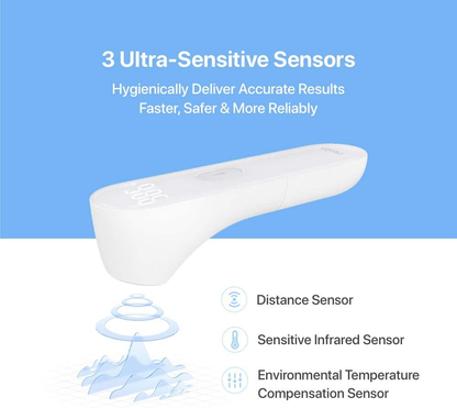 iHealth No-Touch Forehead Thermometer, Digital Infrared Thermometer for Adults and Kids, Touchless Baby Thermometer with 3 Ultra-Sensitive Sensors, Large LED Display and Gentle Vibration Alert (PT3)