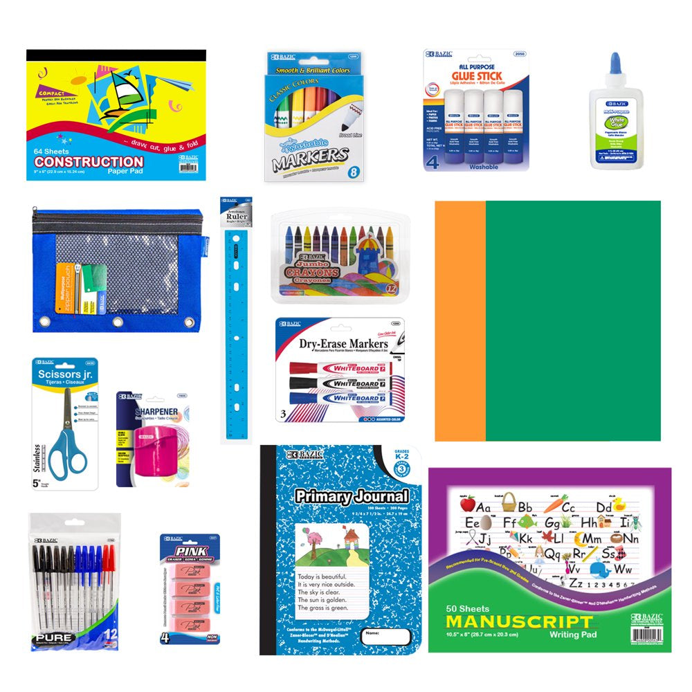  Elementary School Kit Supply Box 86 Count for Elementary Student 3-6 Grades, Composition Book Ruler, COLOR MAY VARY, 1-Pack