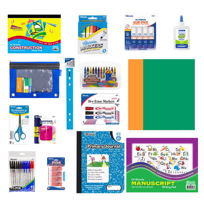  Elementary School Kit Supply Box 86 Count for Elementary Student 3-6 Grades, Composition Book Ruler, COLOR MAY VARY, 1-Pack