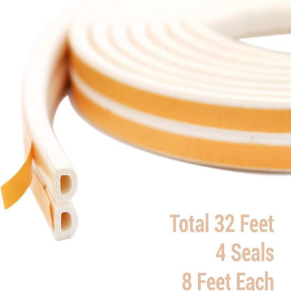 Weather Stripping Door & Window Seal Strip, Self Adhesive with Double D-Shaped Section Profile, 2 Rolls of 2 Strips, 8ft Each, Total 32ft