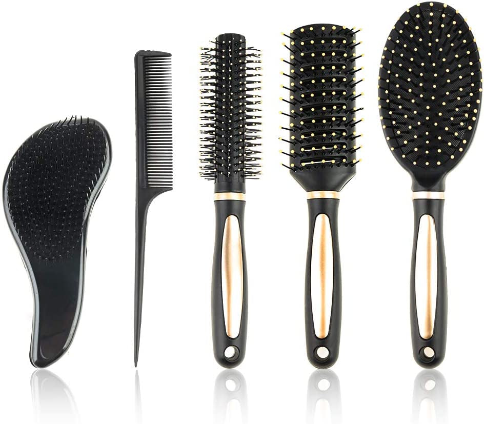 5 Pieces Hair Brush Comb Set Detangling Paddle Brush round Hair Tail Comb Wet Dry Brush for Women Men Hair Styling(Purple)