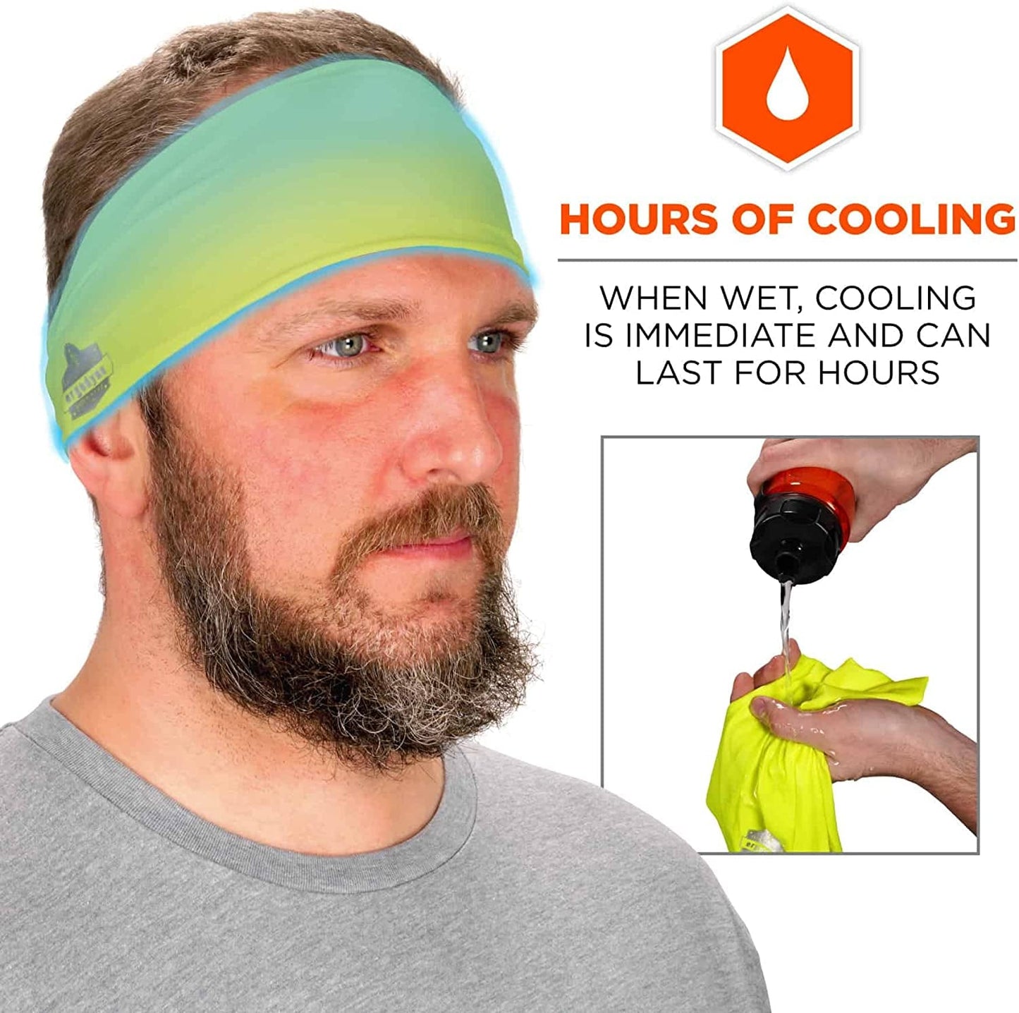 Ergodyne Chill Its 6634 Cooling Headband, Sports Headbands for Men and Women, Moisture Wicking, Lime