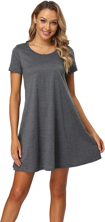 Qurvoo Women's Short Summer Casual Dress Floral Tank Sleeveless/Short Sleeve Dress with Pockets