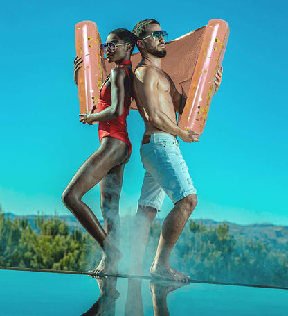  Inflatable Water Hammock - Luxurious Pool Float Lounger Filled with Confetti, 4-in-1 Exercise Saddle, Lounge Chair, Hammock, & Drifter, Great for Beach & Swimming Pool - 56" x 30"