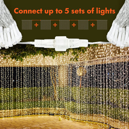 300 LED Window Curtain String Lights For  Wedding, Party, Home, Garden, Bedroom, Warm White