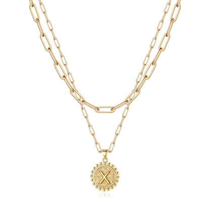 Gold Initial Necklaces for Women Girls 14K Gold Plated Dainty Layering Paperclip Link Chain Necklace Coin Initial Layered Gold Necklaces for Women