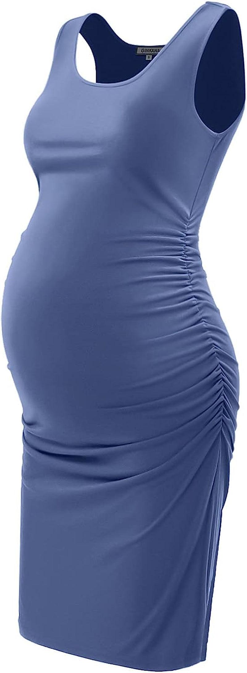  Maternity Tank Dress Bodycon Sleeveless Casual Short Ruched Midi Fitted Dress for Pregnant Women