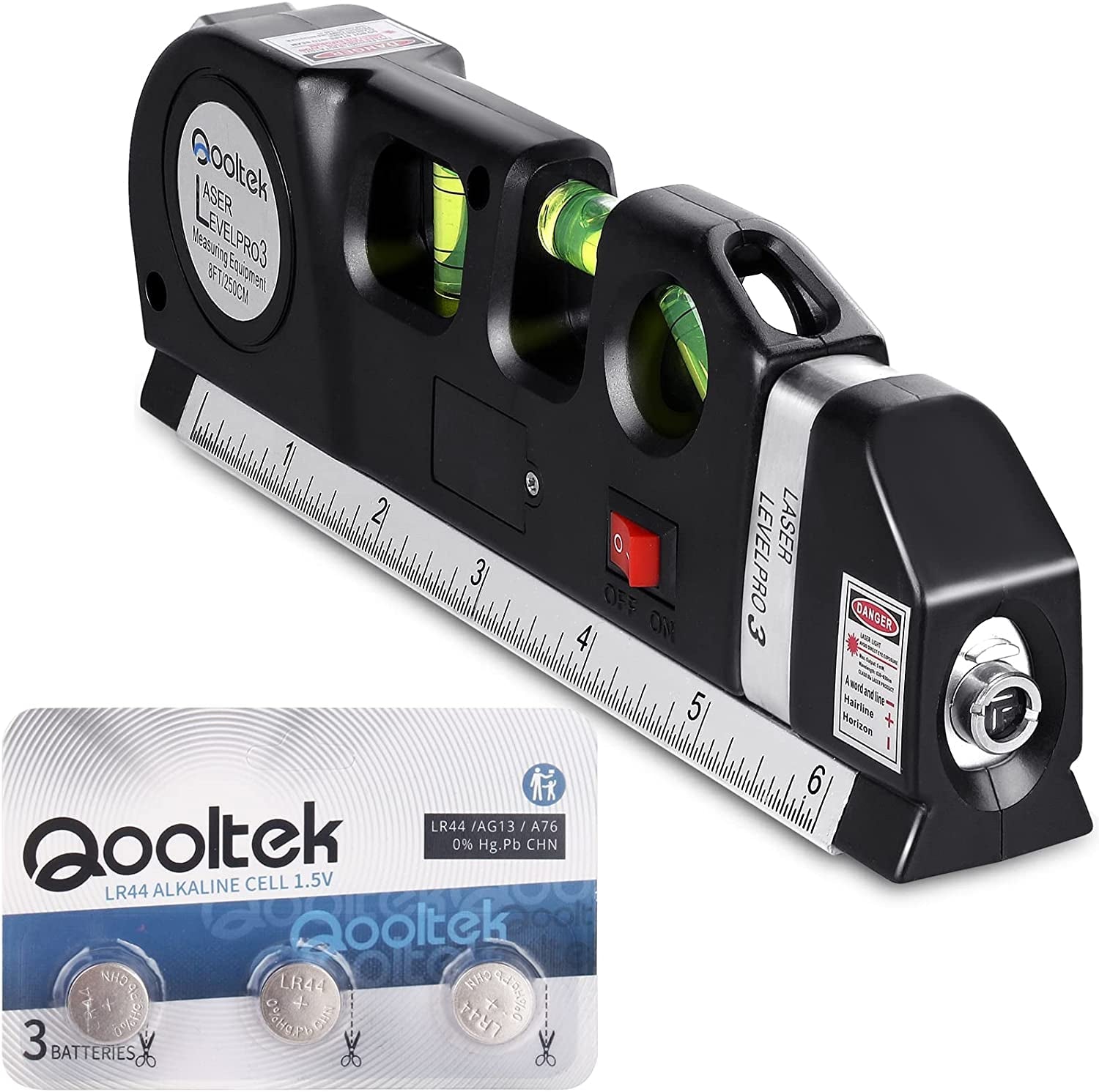 Laser Level Line Tool, Qooltek Multipurpose Cross Line Laser 8 feet Measure Tape Ruler Adjusted Standard and Metric Rulers for hanging pictures