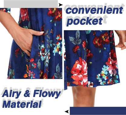 Summer Casual T-Shirt Dresses for Women Loose Fit Comfy Short Sleeves Women Dresses with Pockets Fall Dress