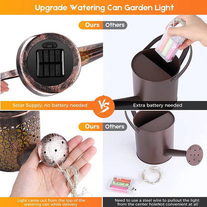 Solar Waterfall Watering Can with Garden Lights & Shepherd Hook