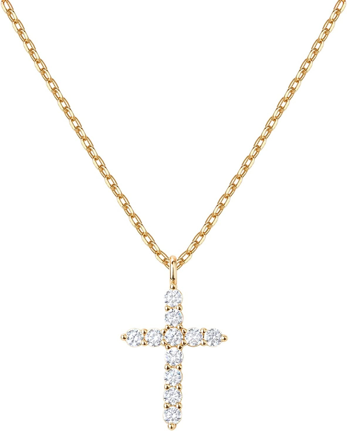 Women's 14K Gold Plated Cubic Zirconia Cross Necklace