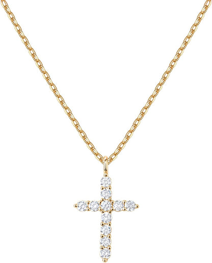 Women's 14K Gold Plated Cubic Zirconia Cross Necklace