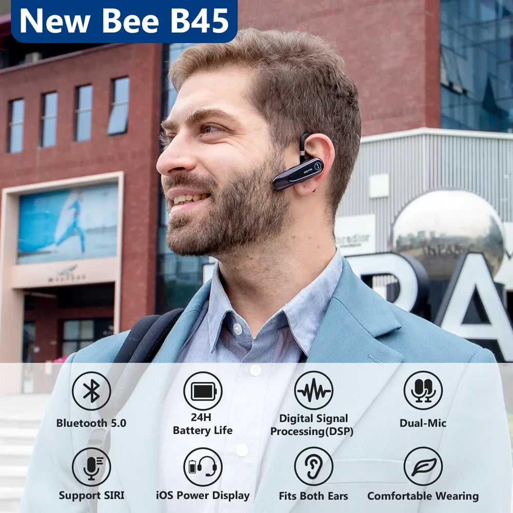 Bluetooth Headset W/Mic Wireless Earpiece In-Ear Business Earbuds for IOS Android Cellphone