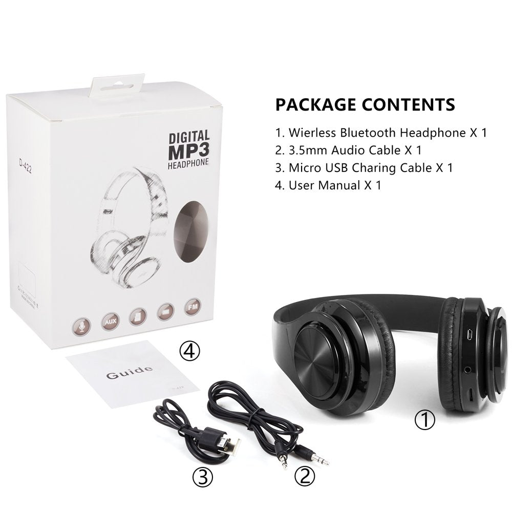 Bluetooth Over-Ear Headphones, Hi-Fi Stereo Wireless Foldable Headset with Soft Memory-Protein Earmuffs, Built-In Mic