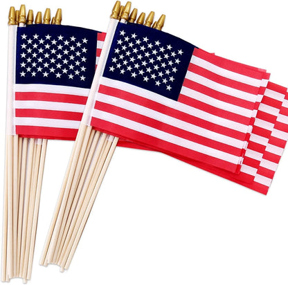  12 Pack Small American Flags on Stick, Small US Flags/Mini American Flag on Stick 4x6 Inch US American Hand Held Stick Flags with Kid-Safe Spear Top