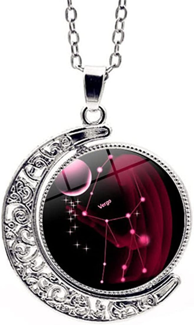 Zodiac Necklace Jewelry Birthday Gifts Astrology 12 Constellation Horoscope Sign Galaxy Crescent Half Moon Pendant Necklace