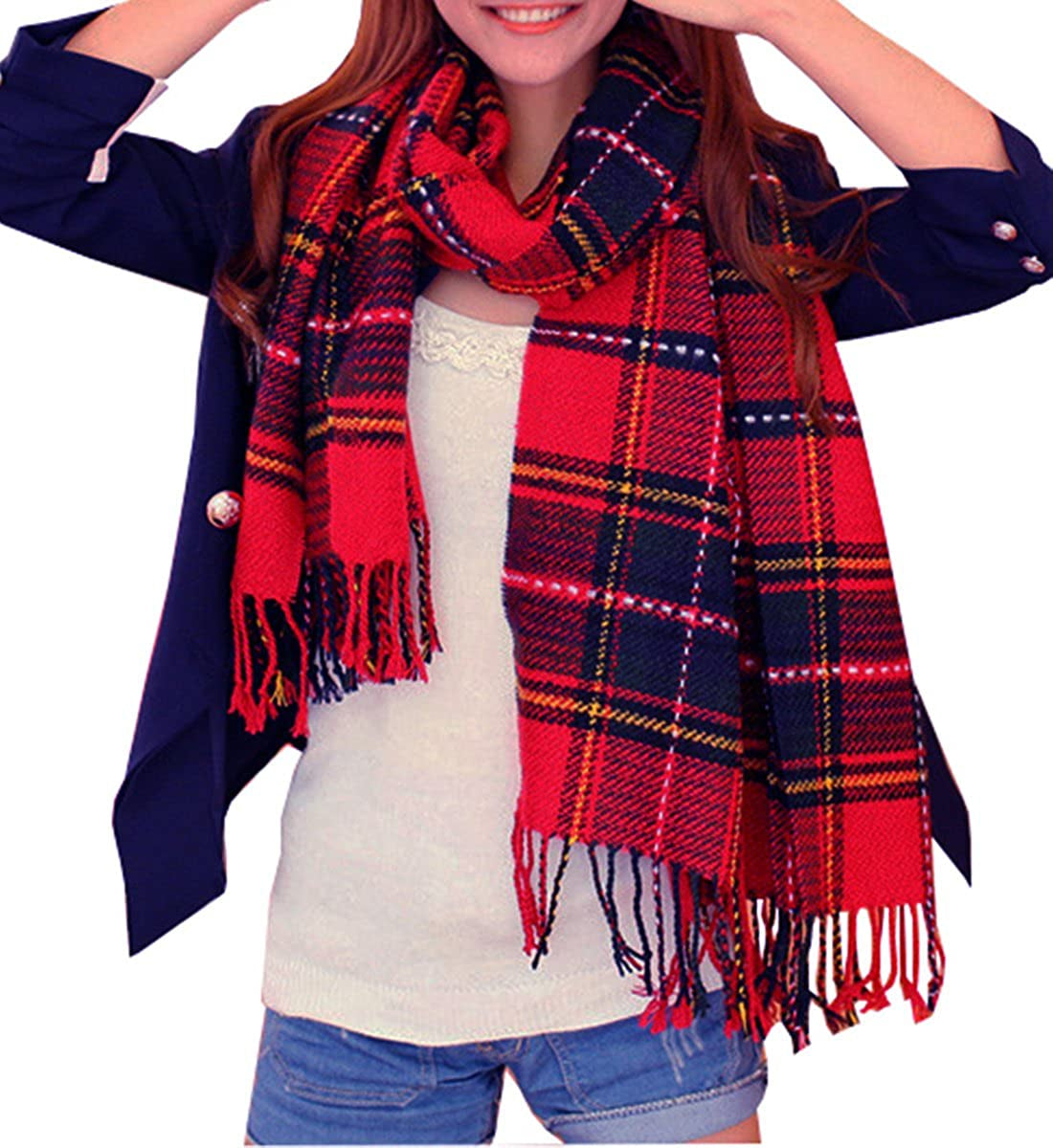  Women's Plaid Warm Shawl Scarf 