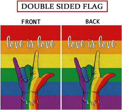 Rainbow Garden Flag Love is Love Rainbow Hand Vertical Double Sided Gay Lesbian LGBT Pansexual Flag Farmhouse Yard Outdoor Decoration 12.5 x 18 Inch