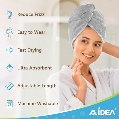 Microfiber Hair Towel Wrap, 2-Pack Super Absorbent Quick Dry Turbans for All Hair Types